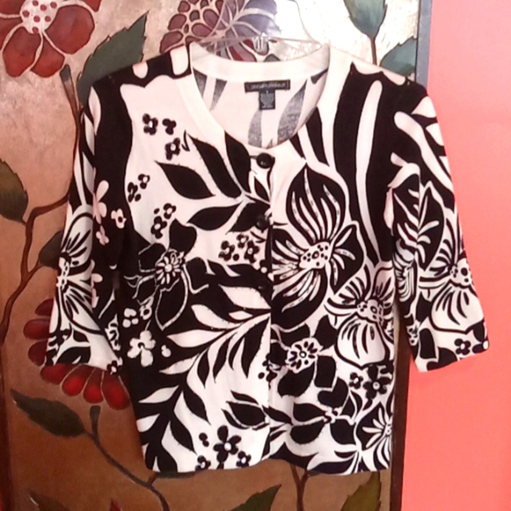 Black and White Designers Originals Sweater with Beaded Detail, Size S